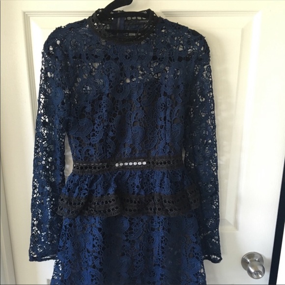 Do+be navy and black lace tiered ruffle dress - Picture 2 of 4